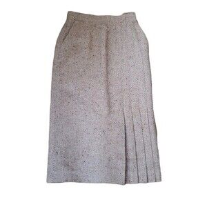Vintage Christian Dior High Waisted Academia Midi Skirt Womens 12 Neutral Tweed